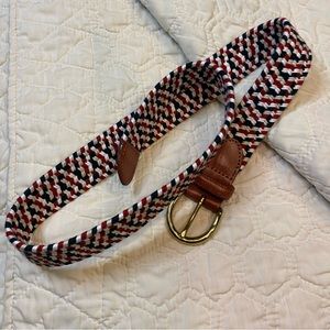 Vintage 90s Talbots Red White Blue Leather Braided Stretch Belt S/M